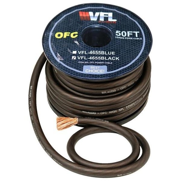 Wci American Bass VFL4655BK 50 ft. VFL 0 Gauge Power Wire OFC Roll; Black VFL4655BK